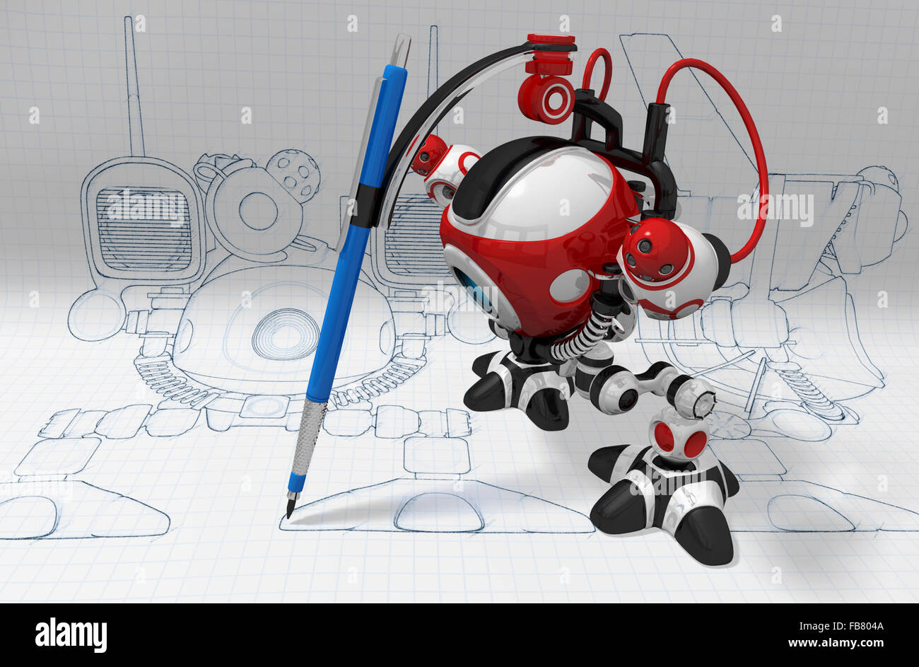 Designer robot with mechanical pencil Stock Photo Alamy