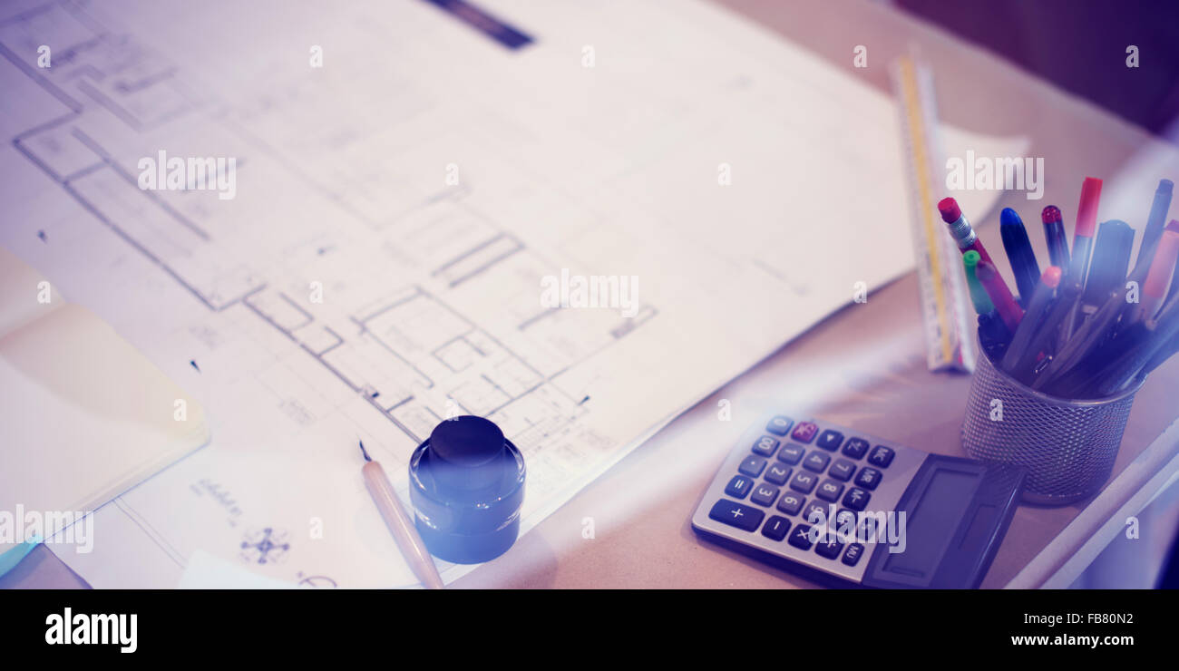 Construction Blueprint Project Working Planning Concept Stock Photo Alamy