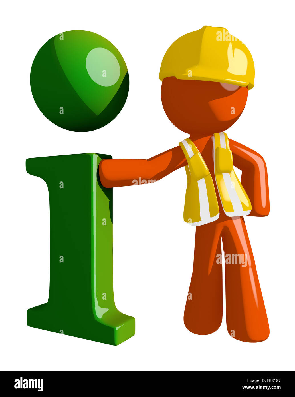 Orange man construction worker  info icon. Stock Photo