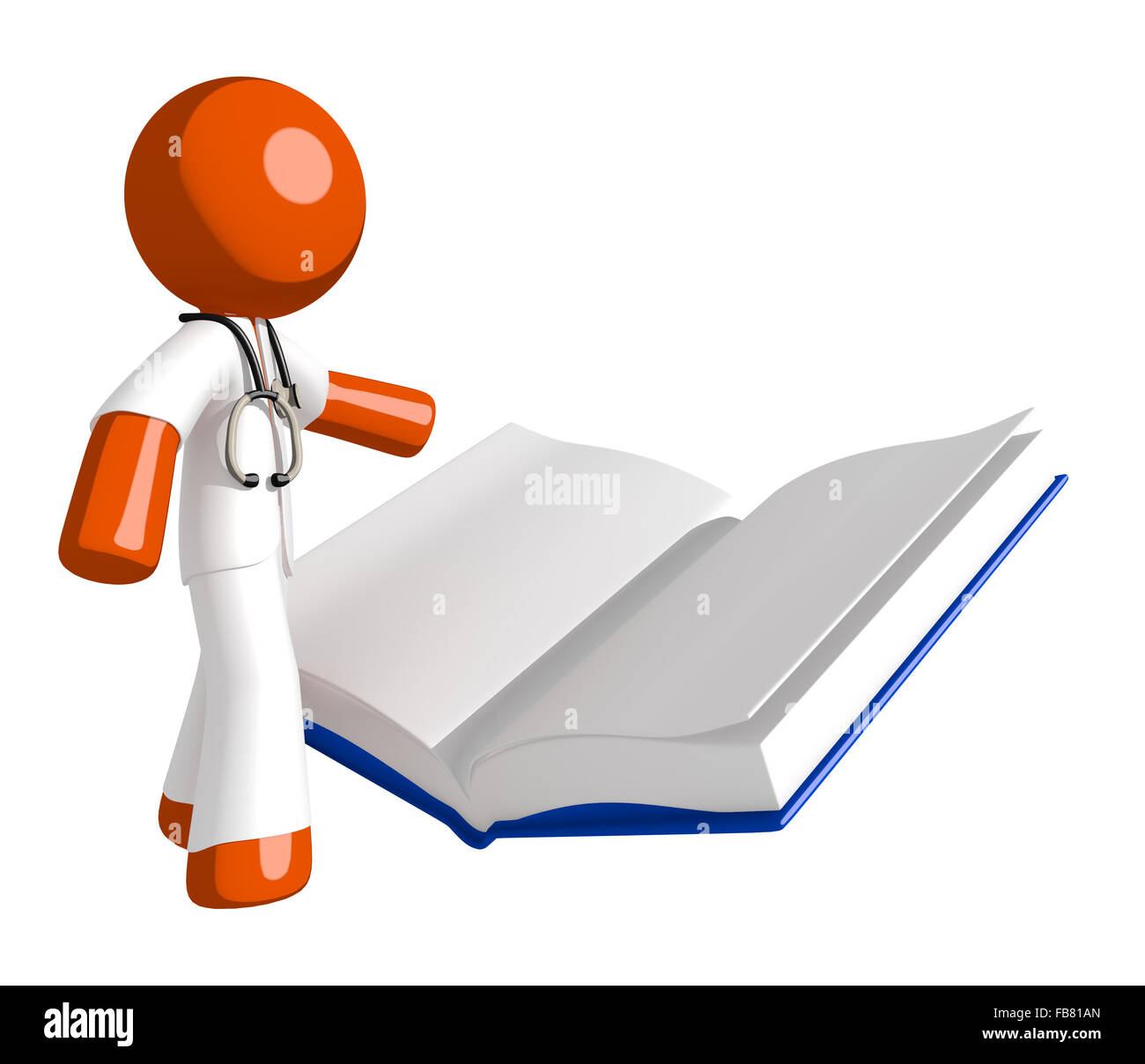Orange man doctor reading open book. Stock Photo