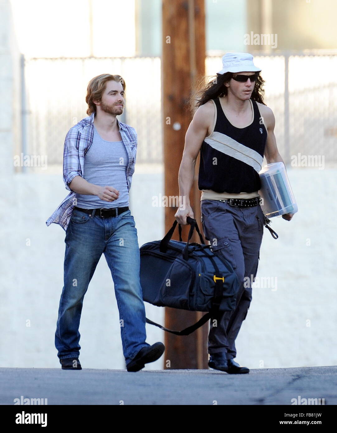 James Franco and his younger brother Dave Franco on set filming the comedy film 'The