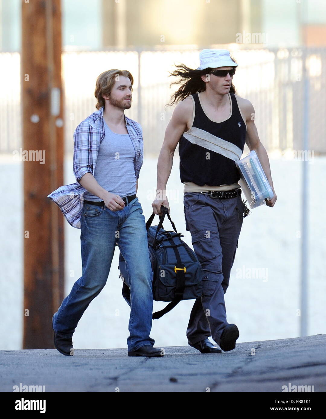 James Franco and his younger brother Dave Franco on set filming the