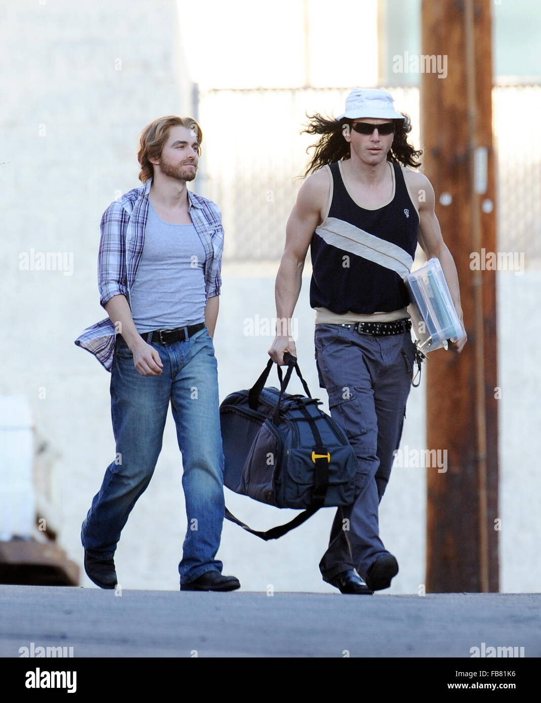 James Franco and his younger brother Dave Franco on set filming the comedy film 'The