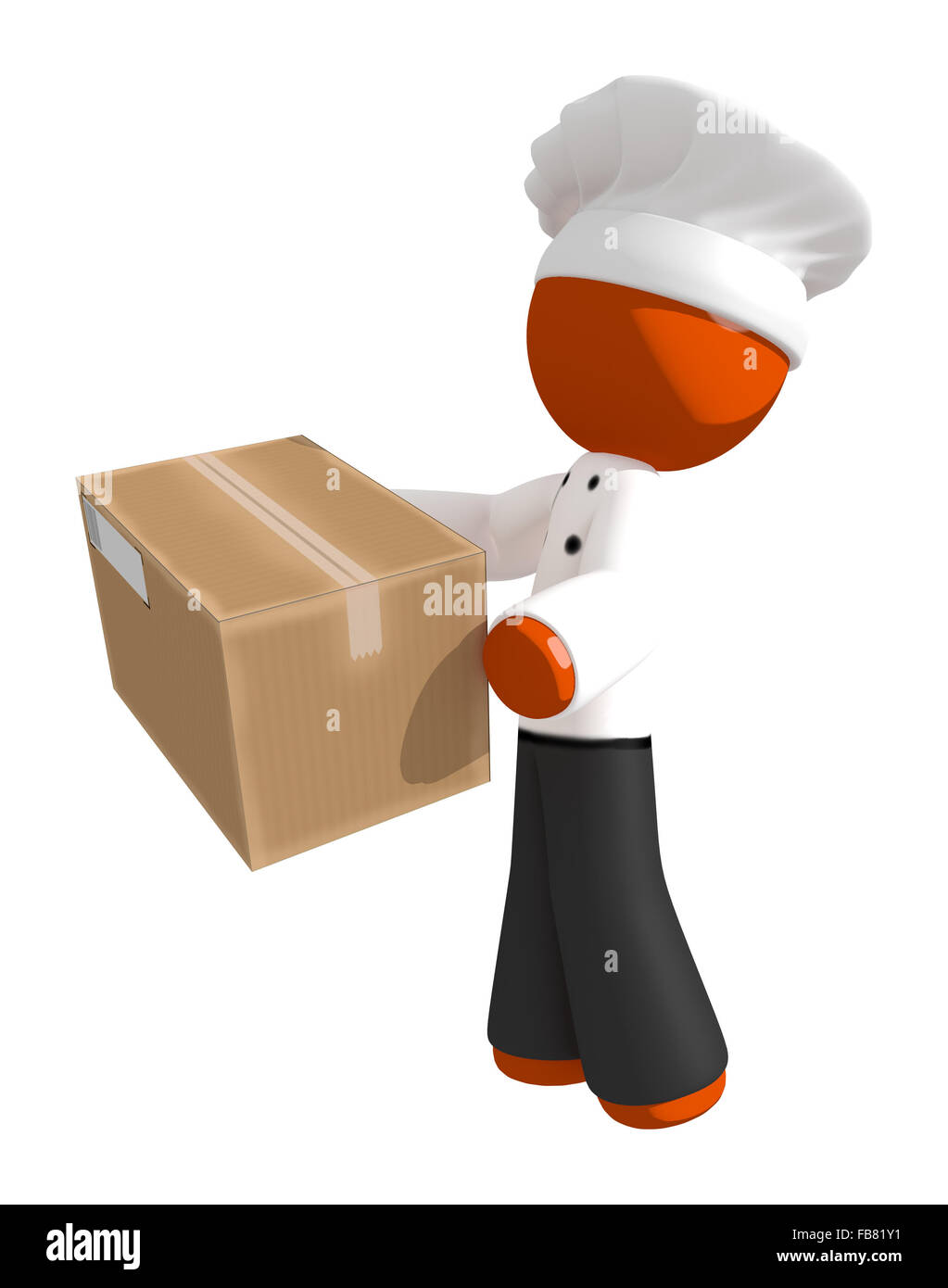 Orange man chef food delivery. Stock Photo