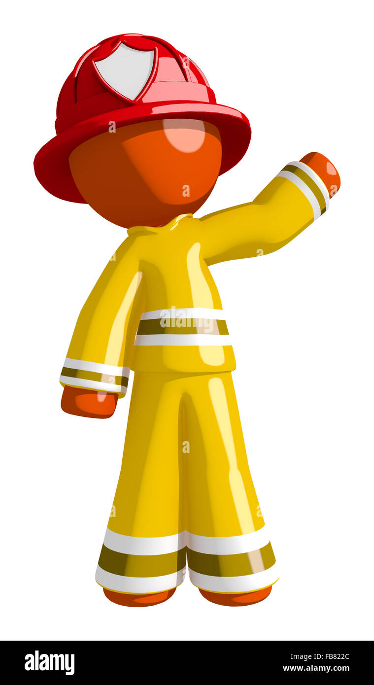 Orange man firefighter waving Stock Photo Alamy