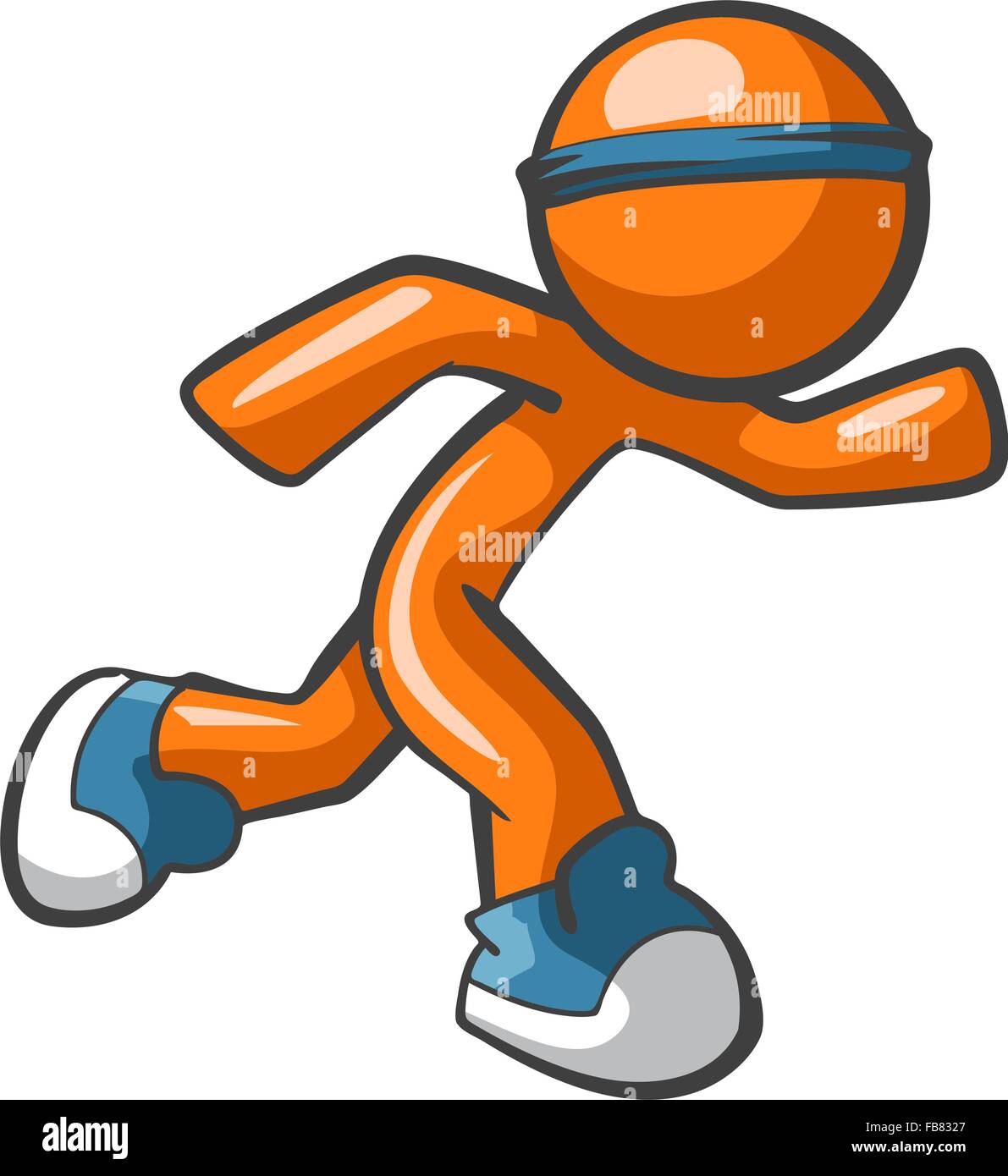 Orange man running with blue shoes and headband, fast and agile. Sports and fast services concept, quite diverse. Stock Vector