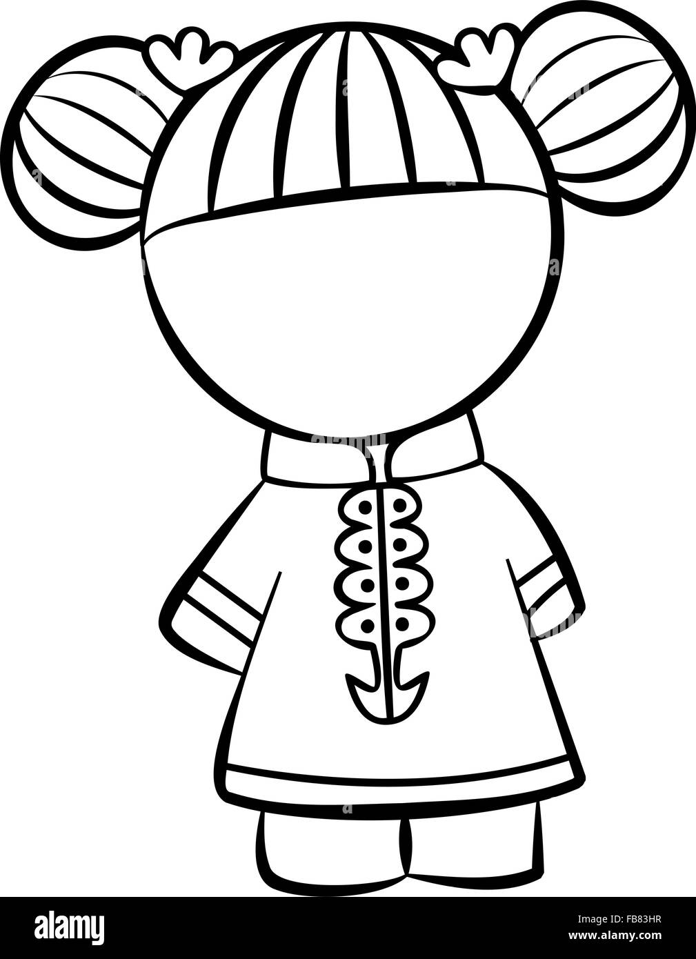 Line drawing of a little chinese girl character. Stock Vector