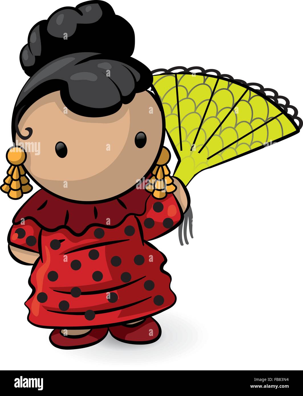 A spanish girl with red dress holding a fan. Cute. Her name is