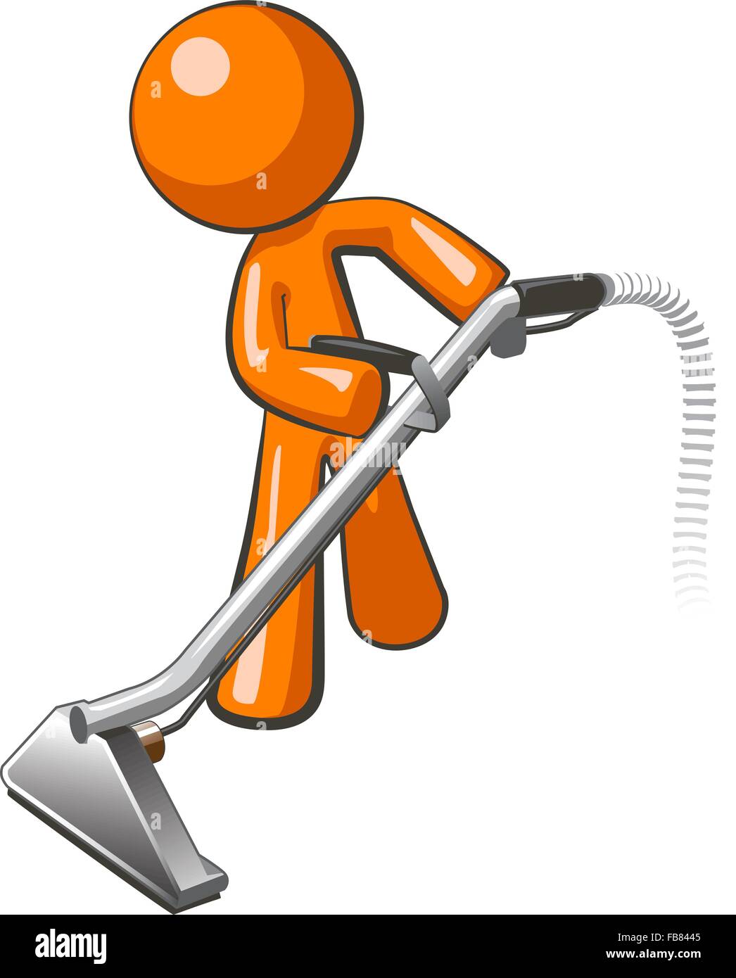 Orange man with steam cleaner carpet wand, extracting floor. Stock Vector