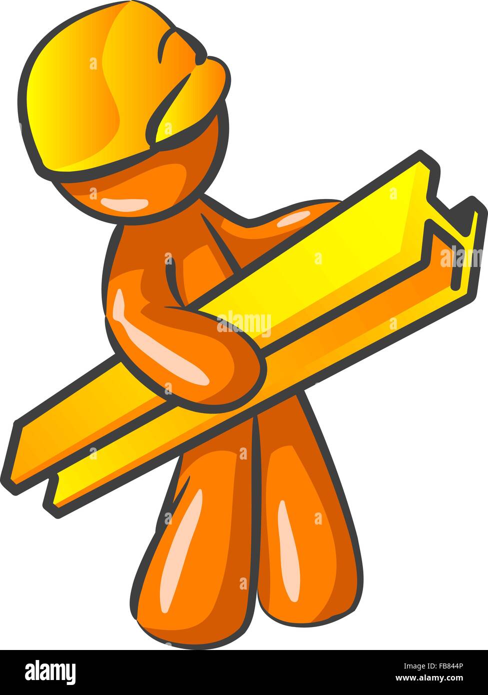 An orange man contractor construction worker holding a beam and working hard, walking. Stock Vector