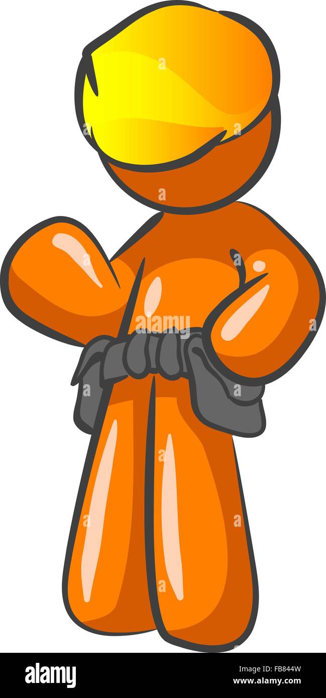 An orange man contractor construction man gesturing to the viewer. Stock Vector