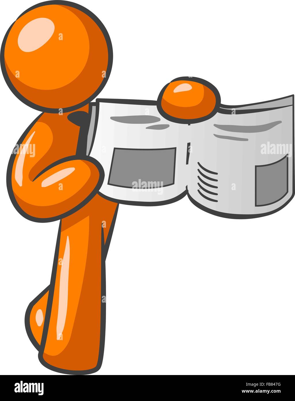 Orange man holding a news paper and pointing out something important. Stock Vector