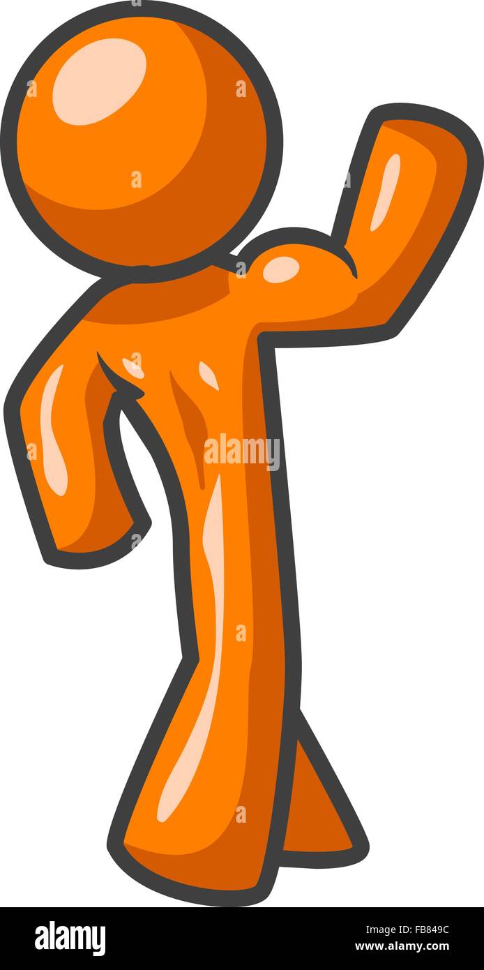 An orange man flexing his muscle with his muscular back to the viewer
