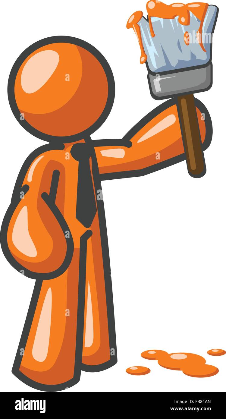 An orange man with a paint brush, ready to paint the town orange Stock