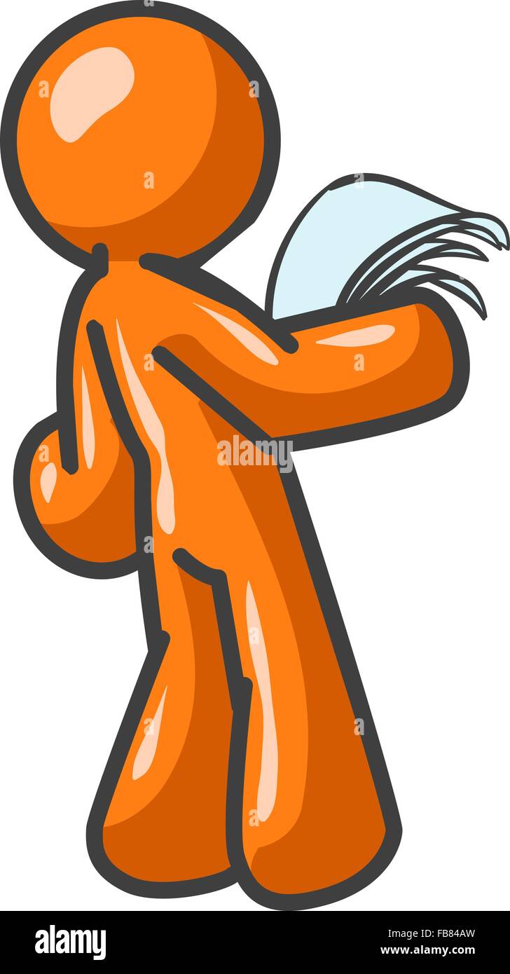 An orange man reading a presentation with his back to the viewer. Stock Vector