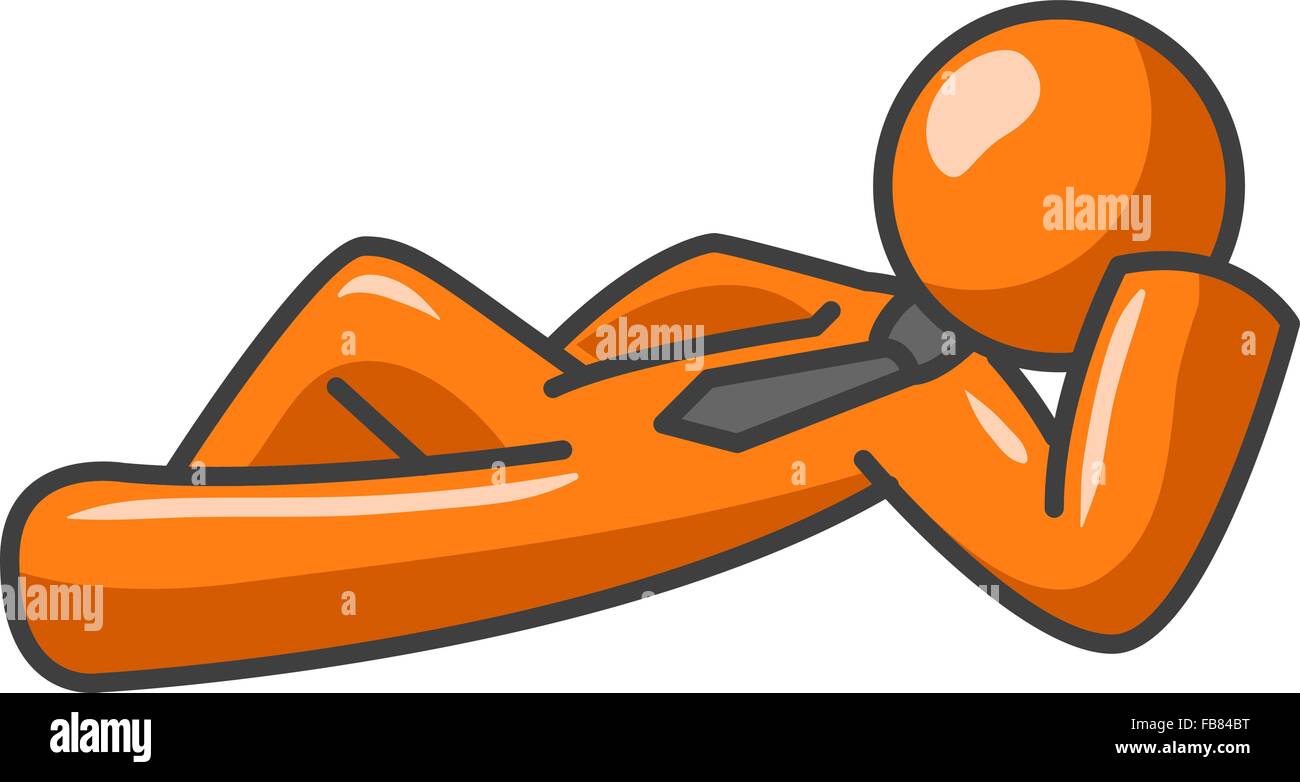 An orange man relaxed and lying down resting his head on his hand Stock