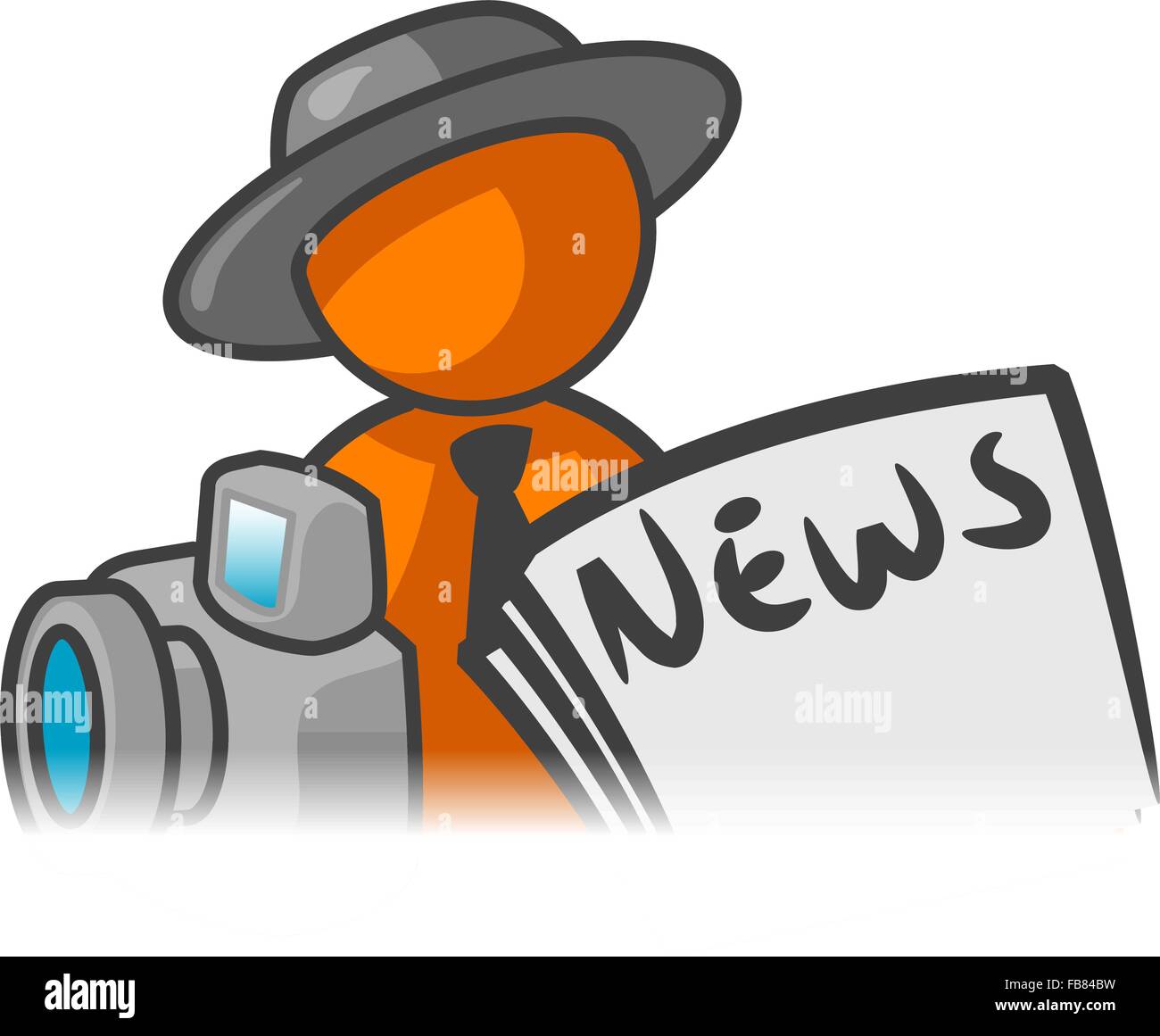 An orange man with a news paper and camera in front of him. Stock Vector