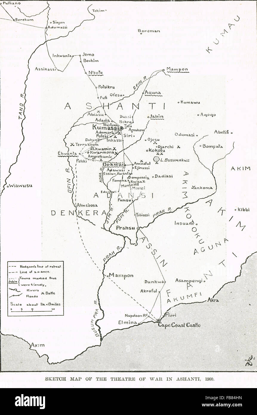 Sketch map 5th Anglo-Ashanti war 1900 Stock Photo