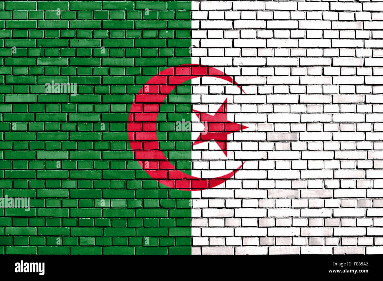 flag of Algeria painted on brick wall Stock Photo