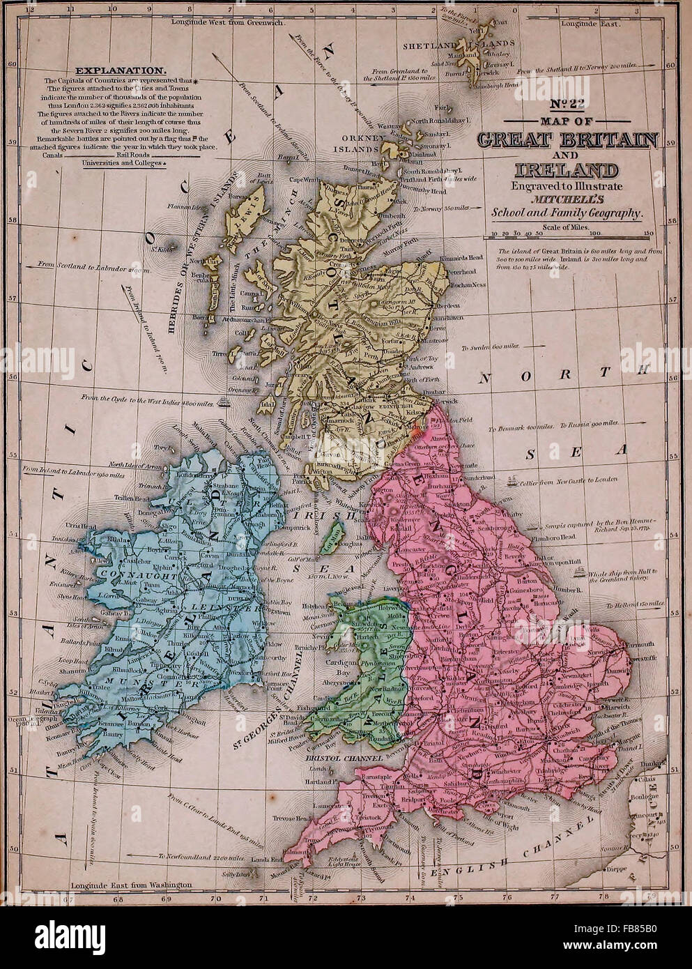 Map of Great Britain and Ireland, circa 1861 Stock Photo