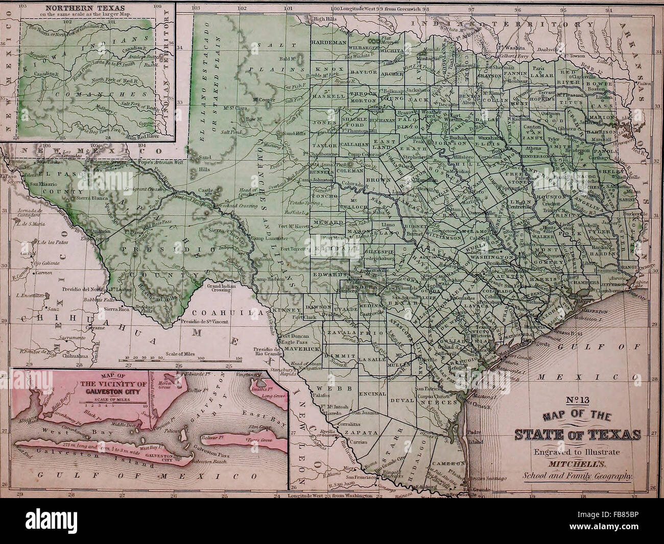 Map of the State of Texas, circa 1861 Stock Photo