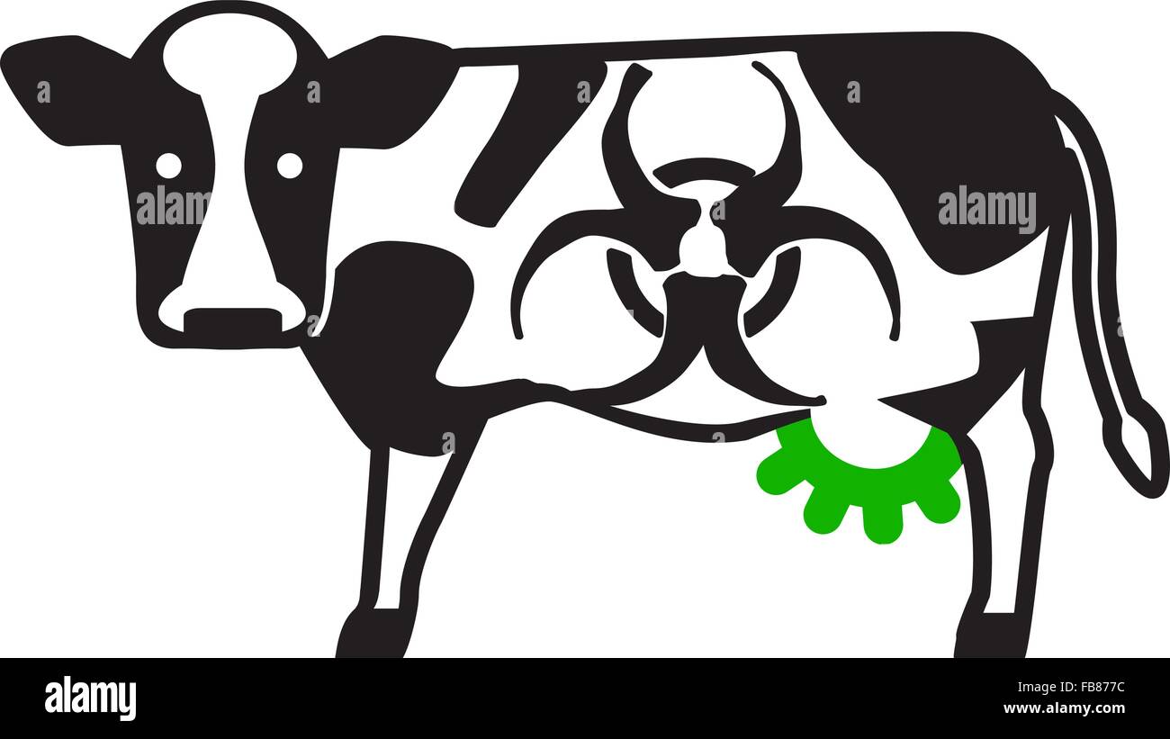 A factory farm cow iconic illustration. Drink this milk, it will put hair on your chest -- even if your only twelve! Innocent hu. Stock Vector