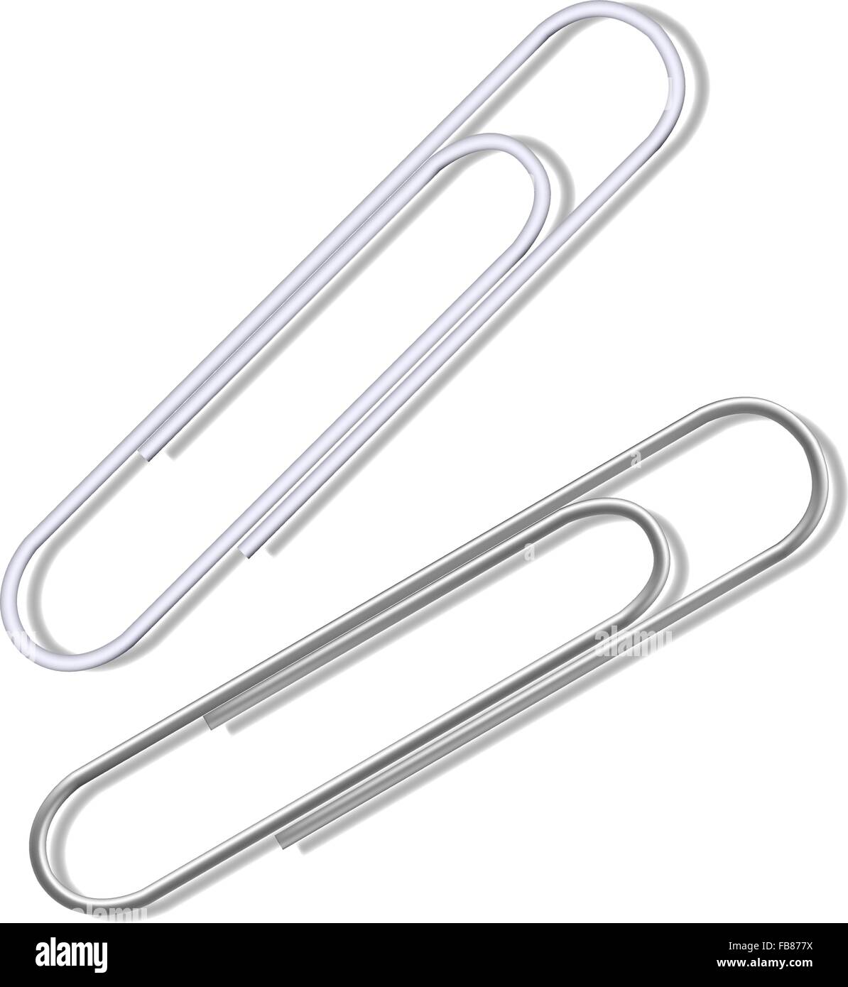 Metal and plastic paper clips vector illustration soft shadows
