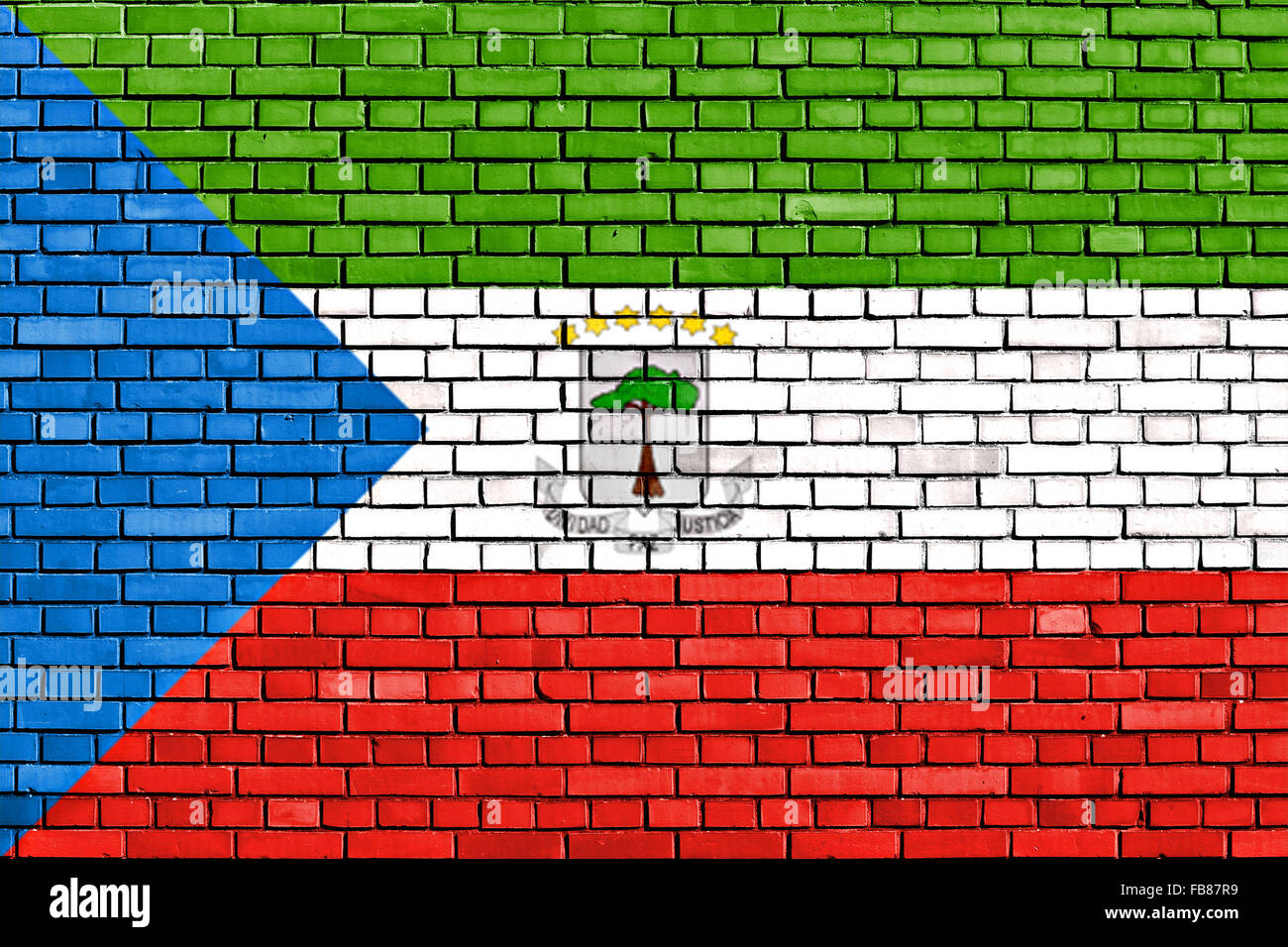 flag of Equatorial Guinea painted on brick wall Stock Photo