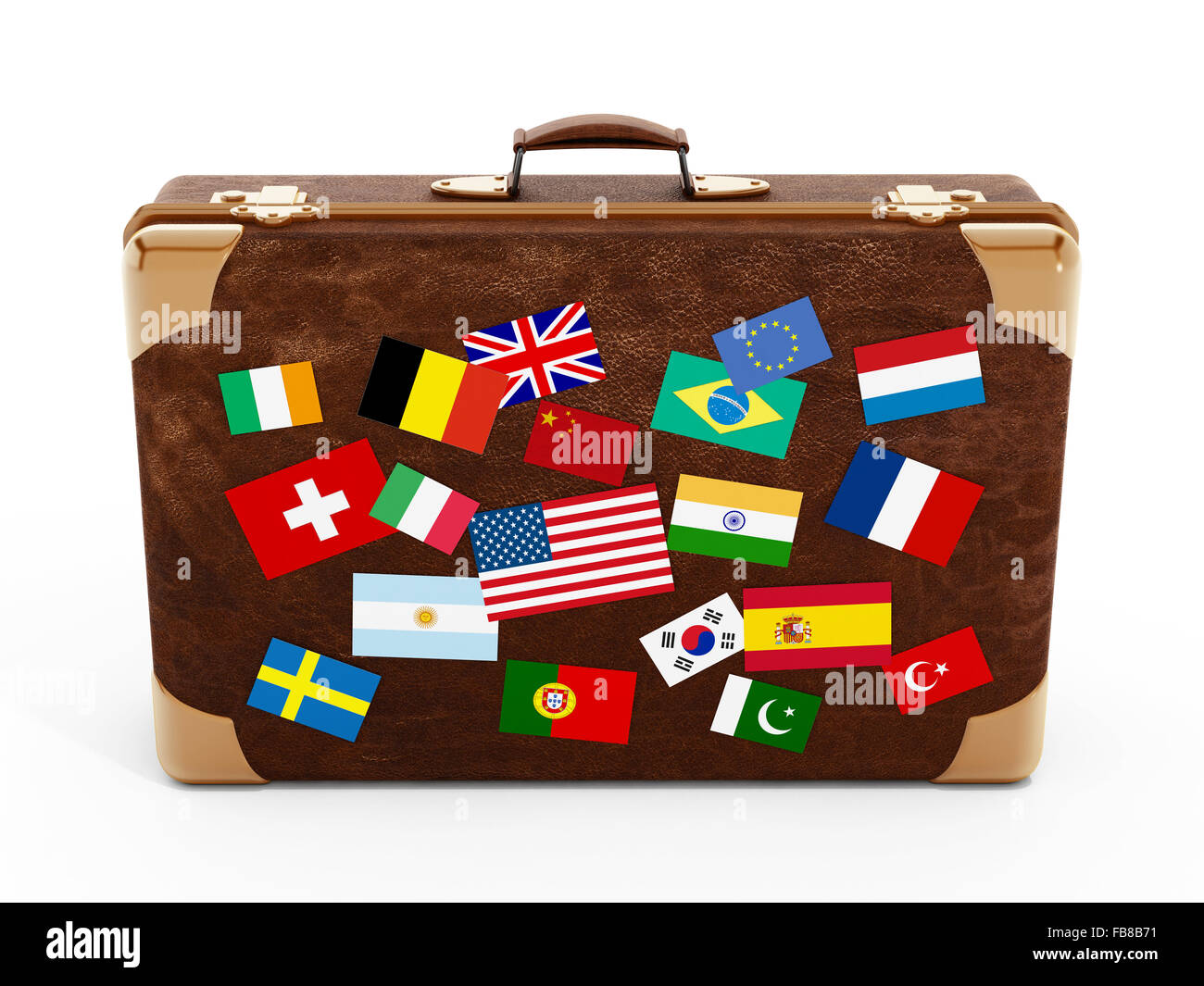 Valise vintage avec de vieux autocollants Voyage Photo Stock - Alamy