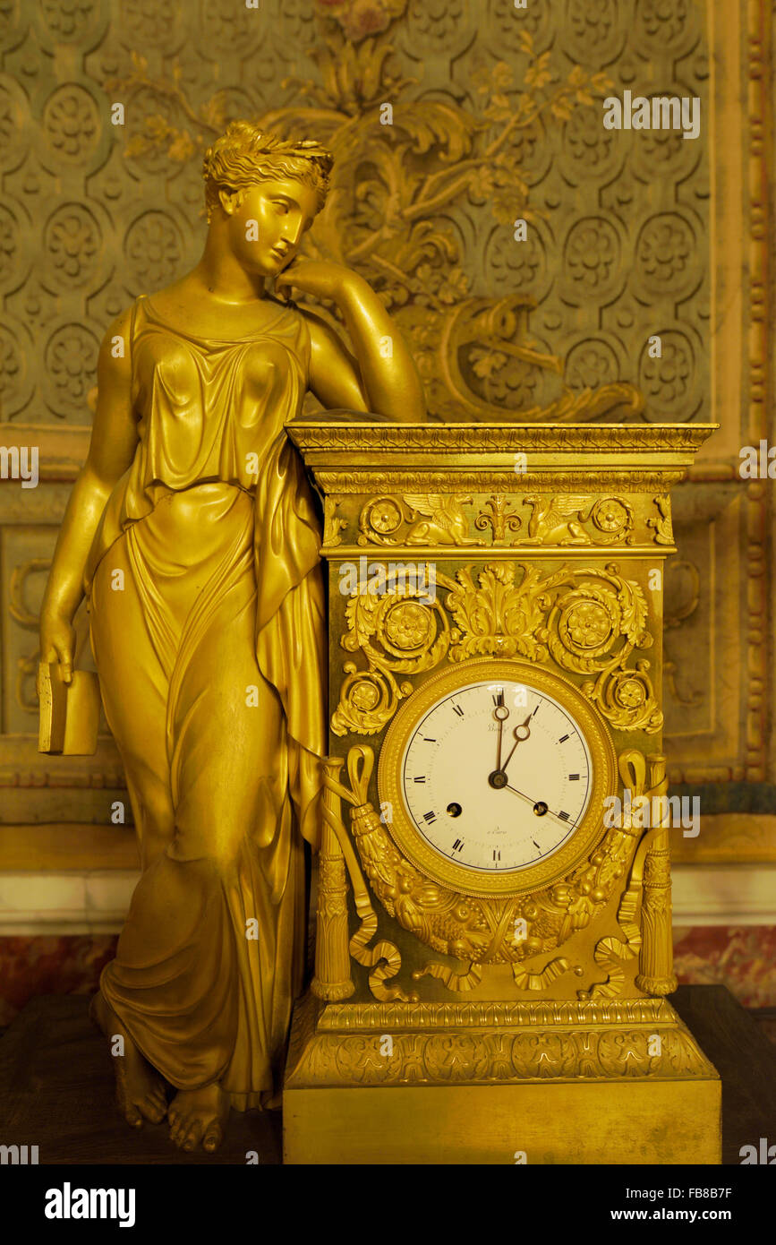 Clock with the Sculpture Depicting the Meditation by Pierre-Philippe Thomire (1751-1843), Palazzo Reale, Napoli, Campania, Italy Stock Photo