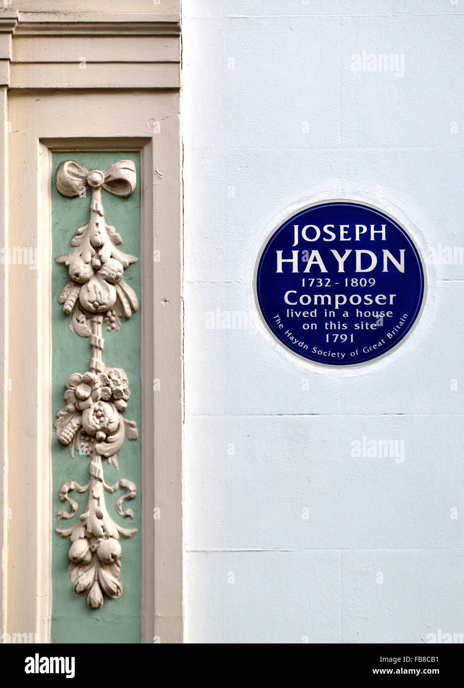 London, England, UK. Commemorative Blue Plaque: Joseph Haydn (1732 - 1809) Composer lived in a house on this site 1791... Stock Photo