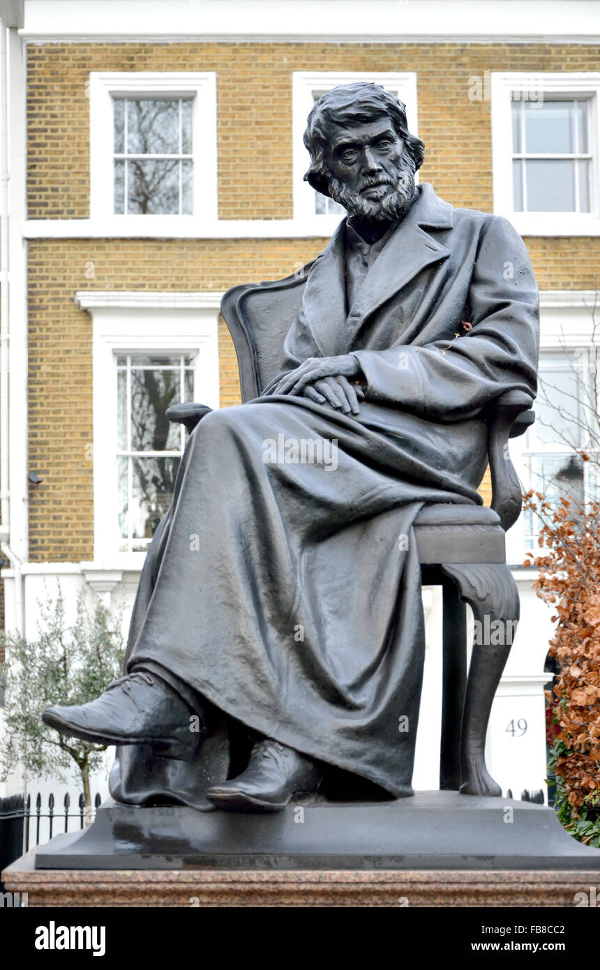 London, England, UK. Statue: Thomas Carlyle (writer / historian: 1795-1881) on the Chelsea Embankment, by Sir Joseph Edgar Boehm Stock Photo