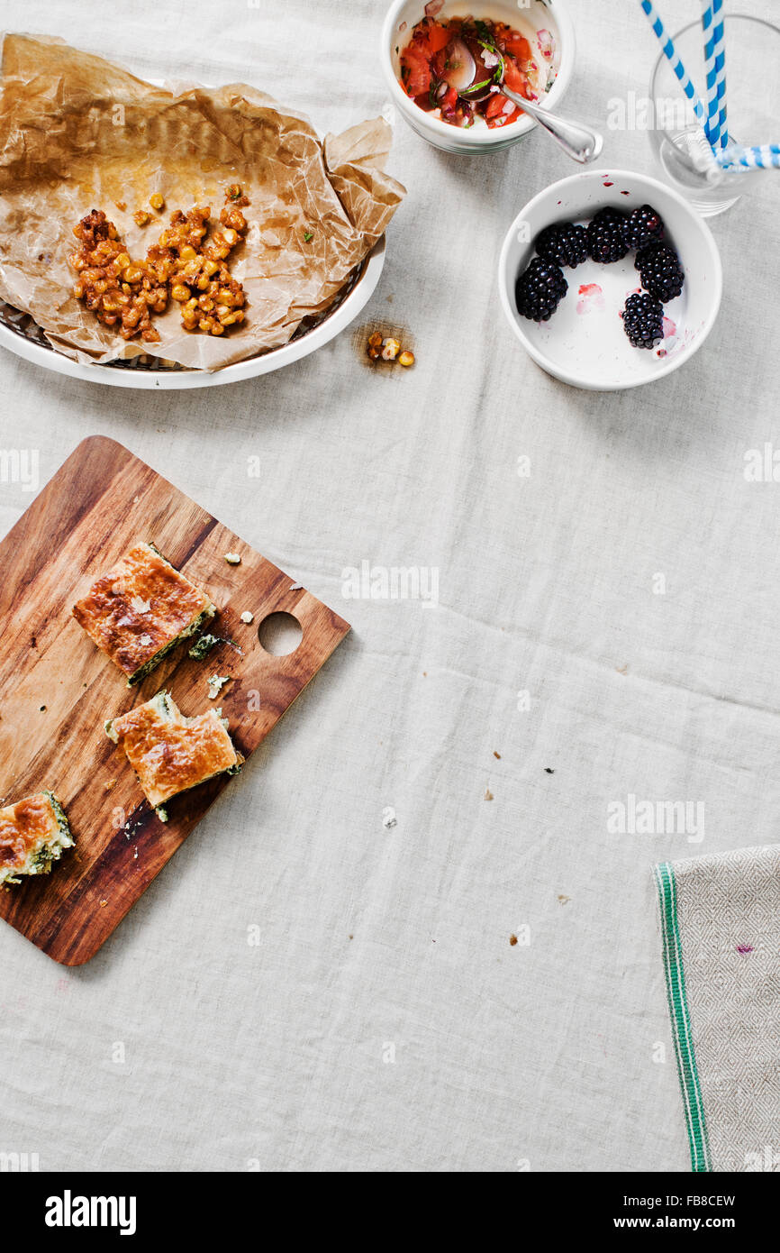 Sweden, Directly above view of food on table Stock Photo