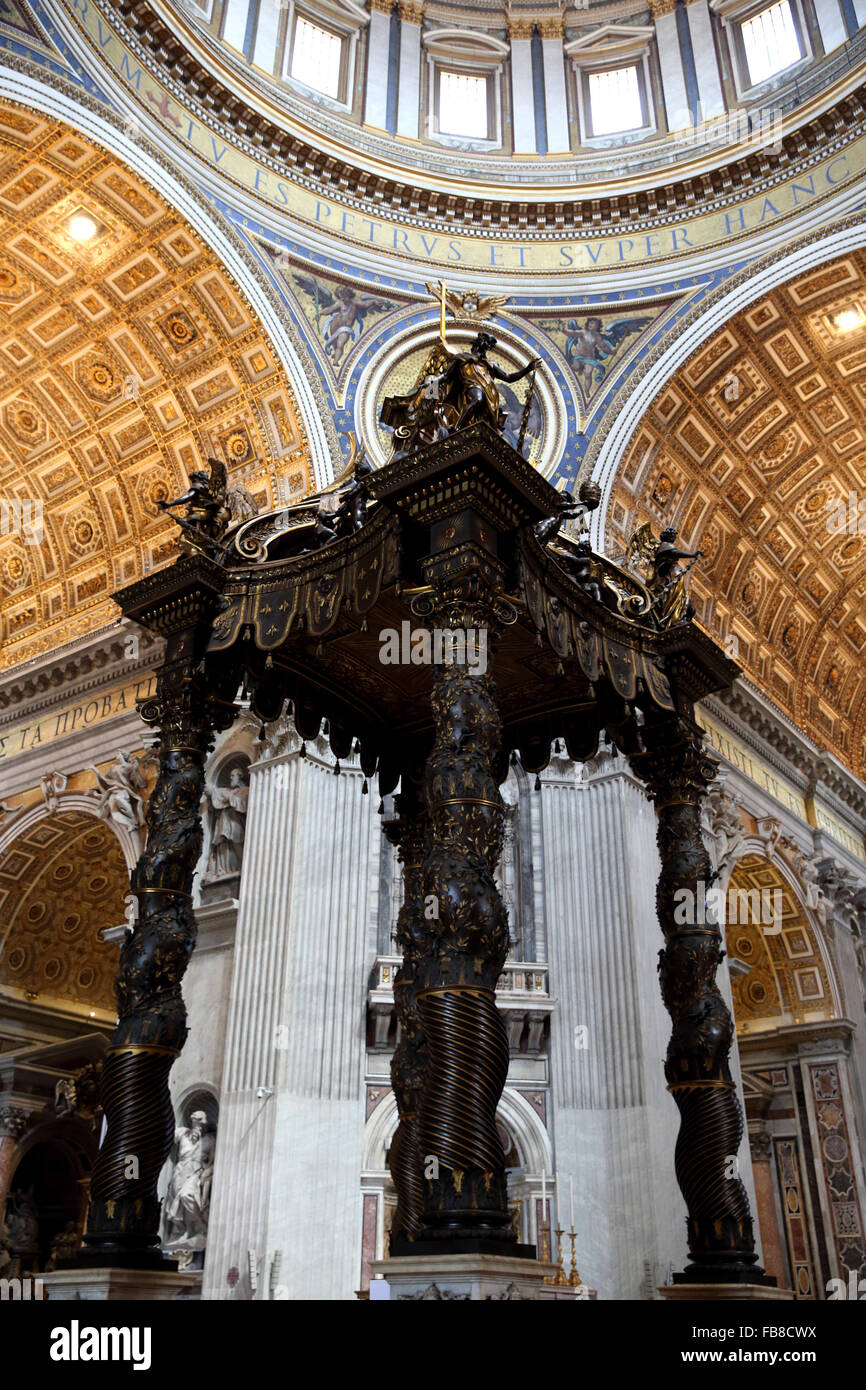 Bernini's Baldacchino in Saint Peter's Cathedral in the Vatican. Stock Photo