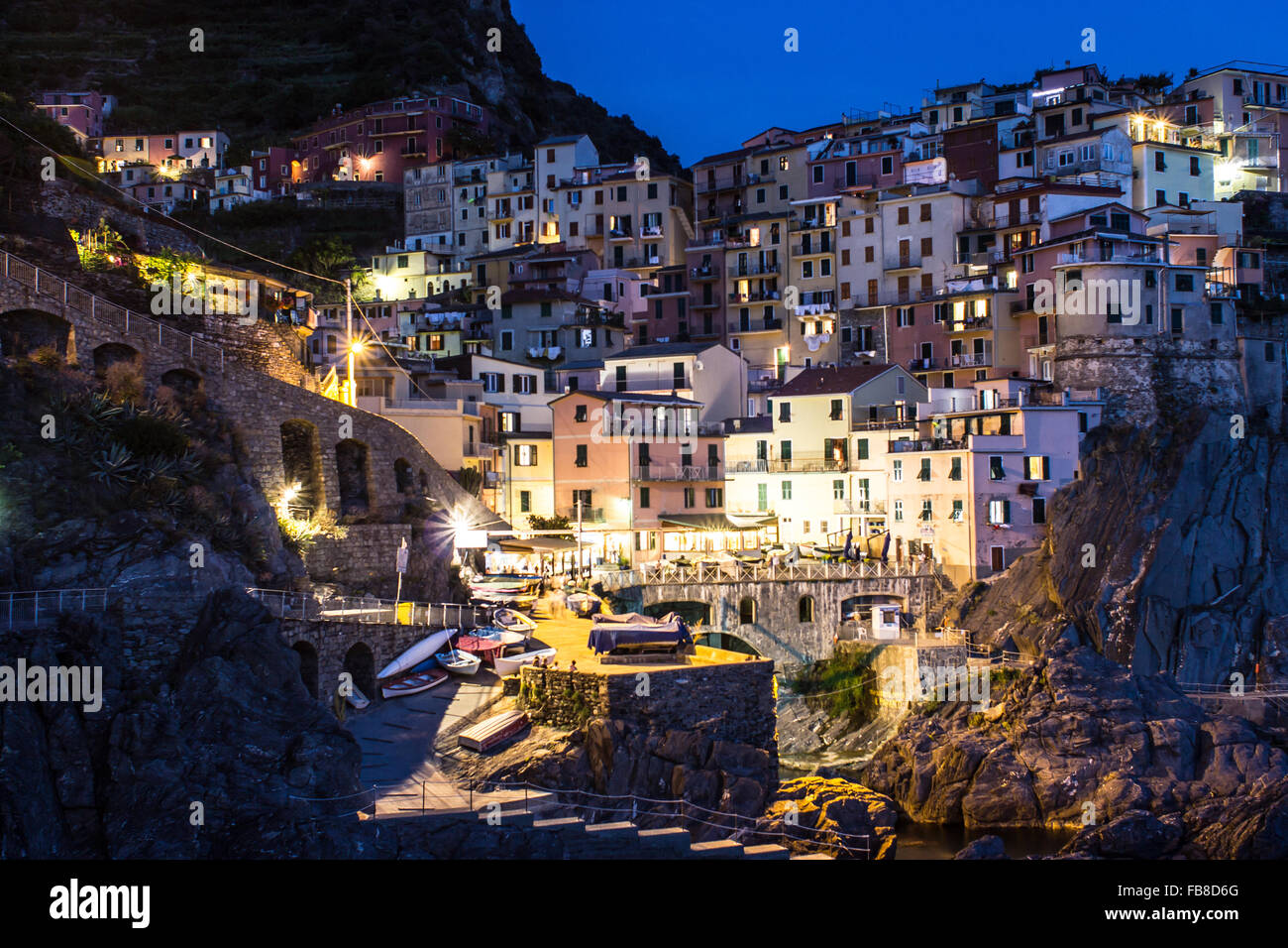The small town of Manarola in Italy at night Stock Photo