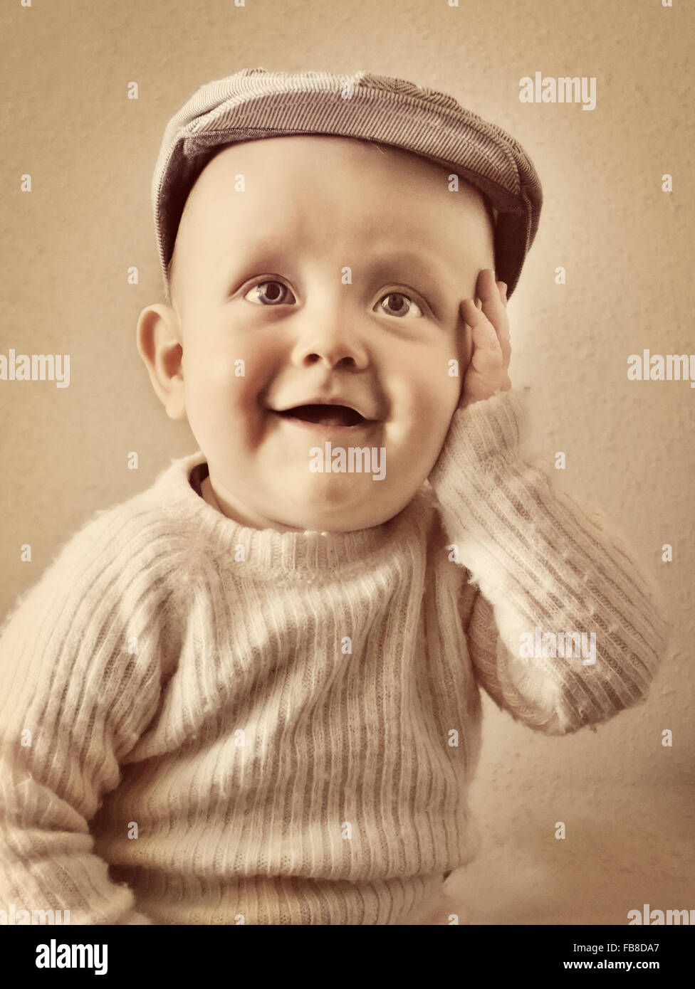 Portrait of cute baby boy (6-11 months) Stock Photo