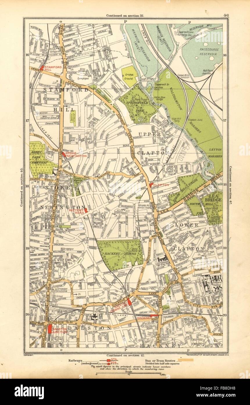 STOKE NEWINGTON: Dalston, Clapton, Stamford Hill, Upper Clapton, 1928 old map Stock Photo