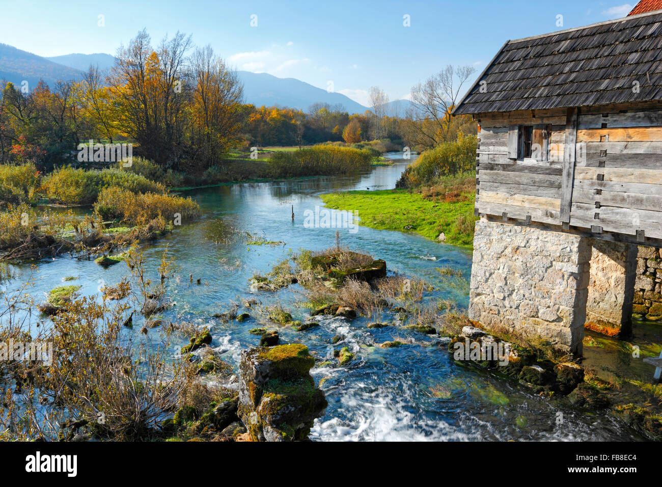 Gacla river and old mill in Croatia Stock Photo