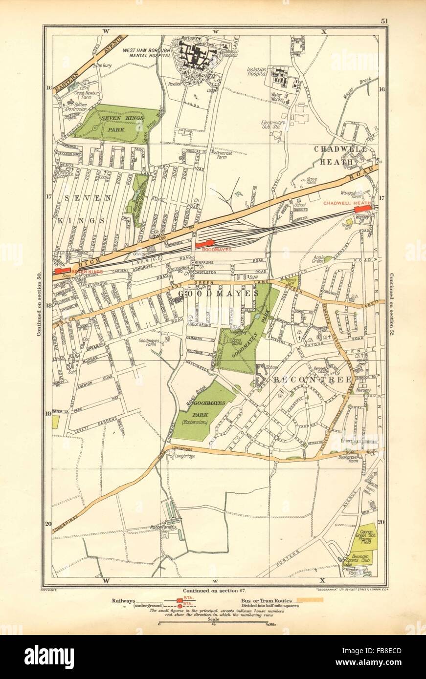 LONDON:Becontree,Goodmayes,Seven Kings,Chadwell Heath,Longbridge Rd, 1928 map Stock Photo