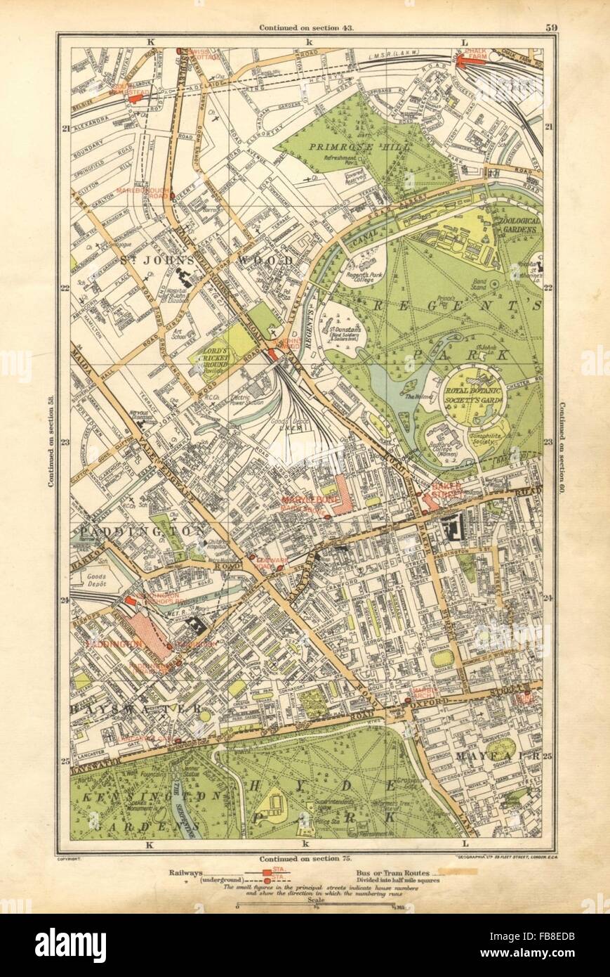 LONDON:Paddington,St John's Wood,Marylebone,Chalk Farm,Swiss Cottage, 1928 map Stock Photo