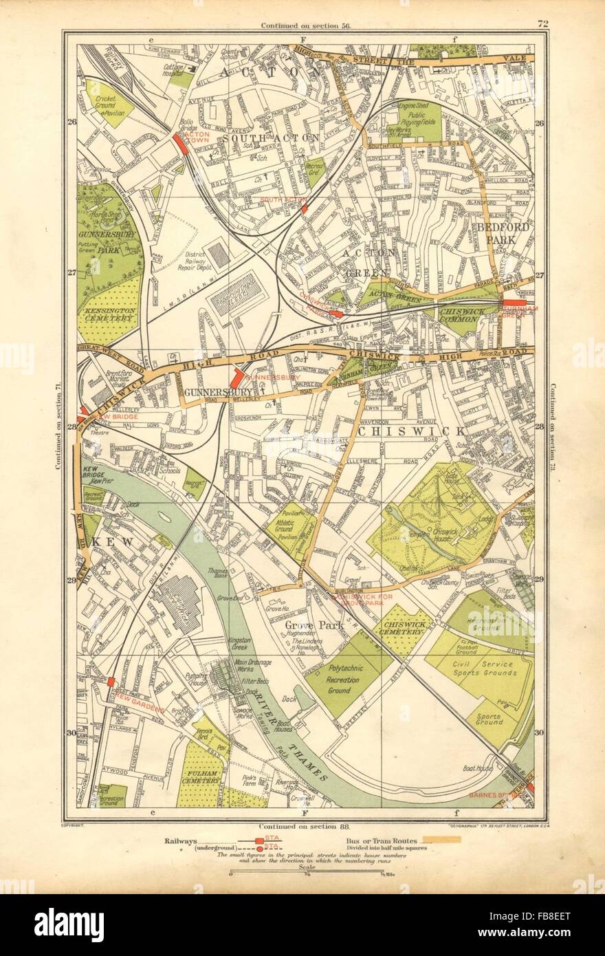 Bedford Park Chiswick Map Chiswick: Acton Green, Grove Park, Bedford Park, Kew, Gunnersbury, 1928 Map  Stock Photo - Alamy