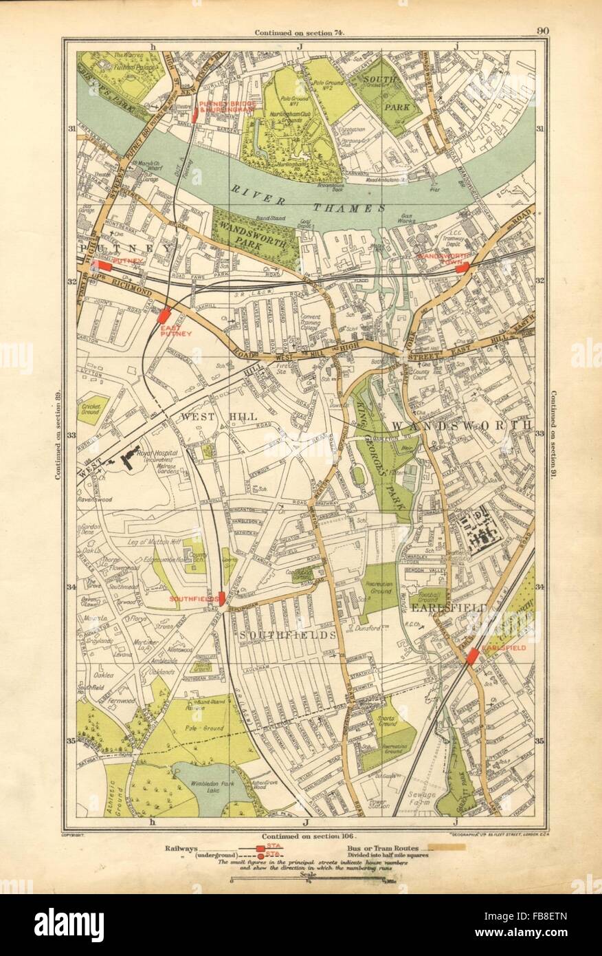 WANDSWORTH: Putney,Southfields,Parson's Green,Earlsfield,West Hill, 1928 map Stock Photo