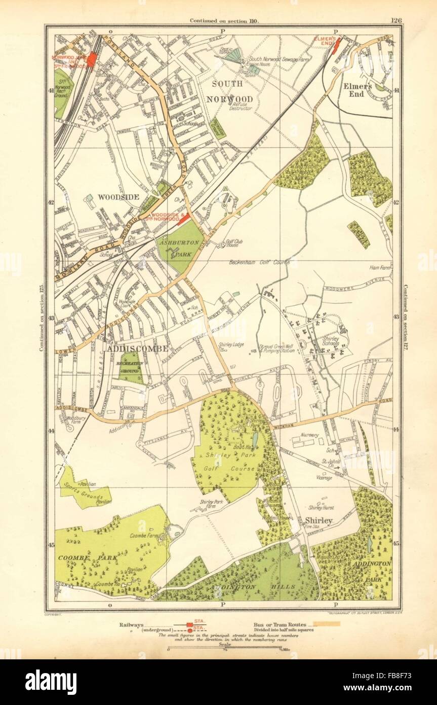 Map Of Shirley Croydon Croydon:addiscombe,South Norwood/Junction,Woodside,Shirley,Elmers End, 1928  Map Stock Photo - Alamy