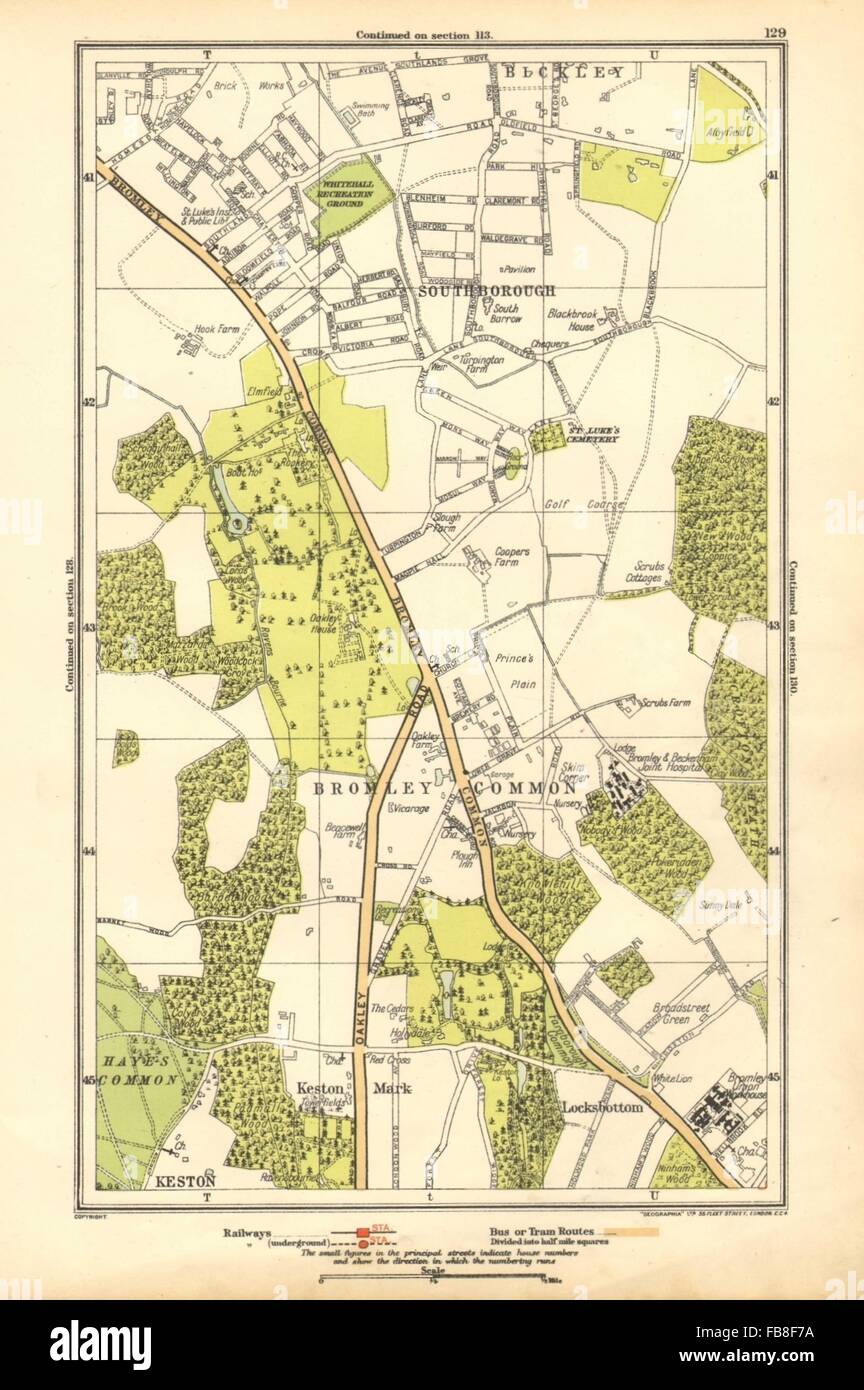 BROMLEY COMMON: Keston, Keston Mark, Locksbottom,Southborough,Bromley, 1928 map Stock Photo