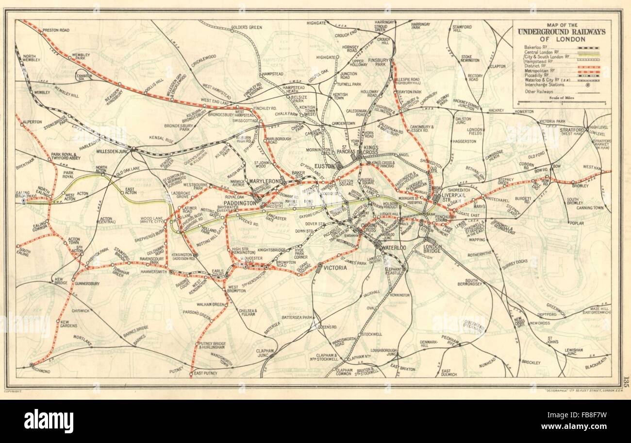 LONDON: Vintage Underground / Tube map, 1928 Stock Photo