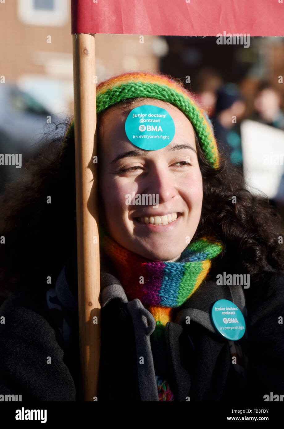 Brighton UK 12th January 2016 - Junior doctors on strike outside the Royal Sussex County Hospital in Brighton today as they join the national day of action against Government cuts and changes to their working conditions  Credit:  Simon Dack/Alamy Live News Stock Photo