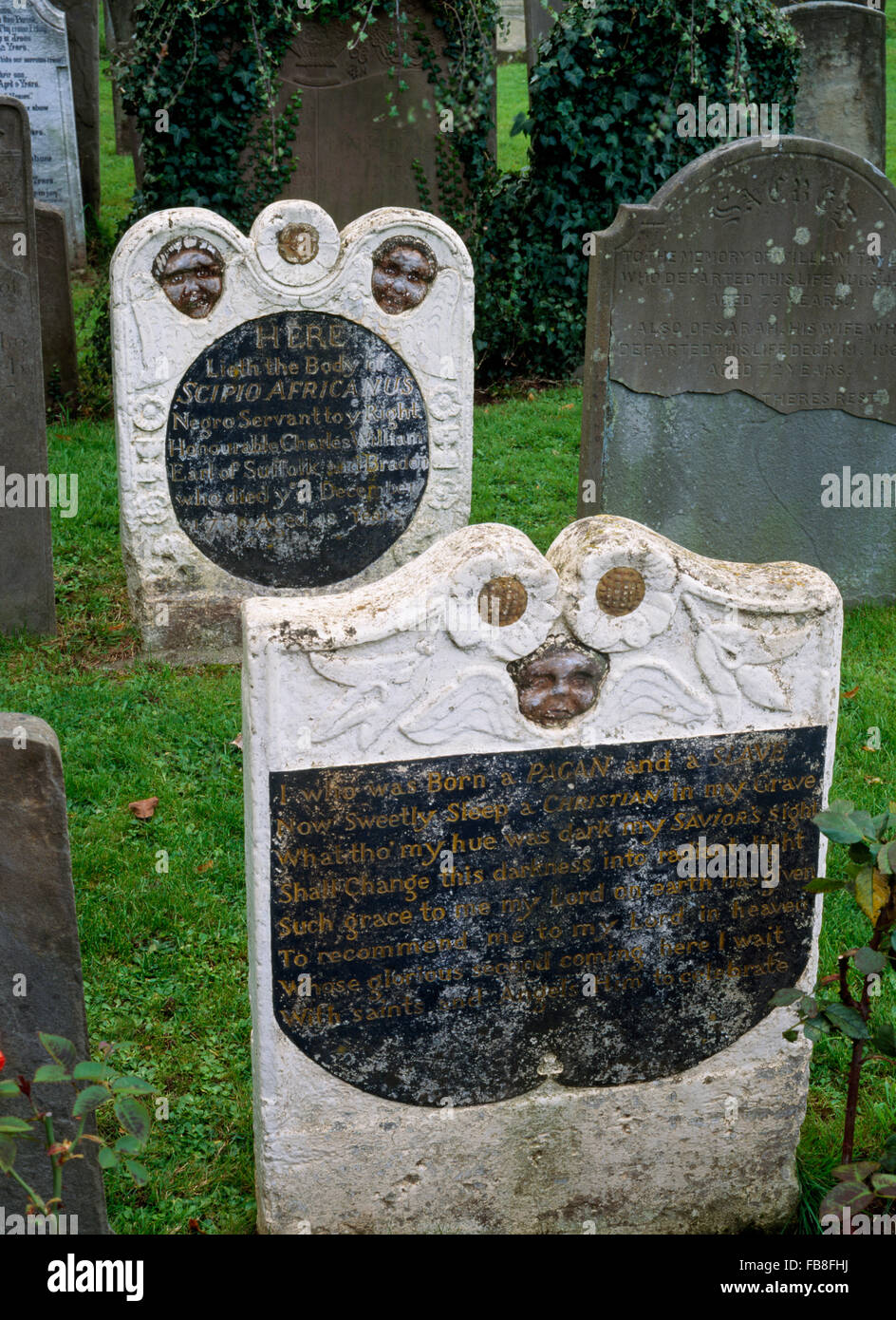Grave of an African slave Scipio Africanus in St Mary's churchyard, Henbury,  Bristol, England. Died aged 18 in 1720 Stock Photo - Alamy