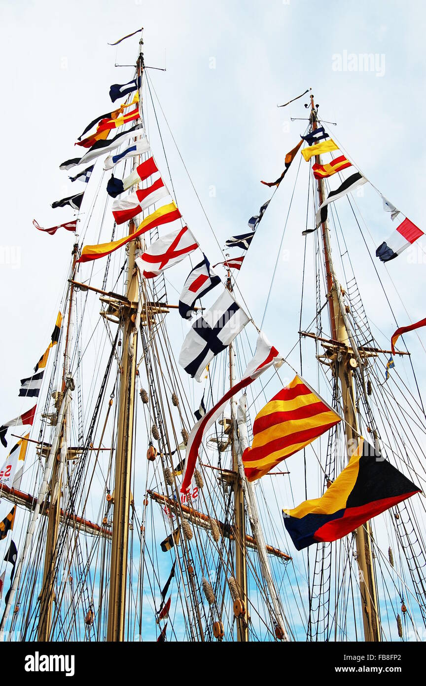 Sailing ship masts with signal flags at Sail Amsterdam 2010 Stock Photo Alamy