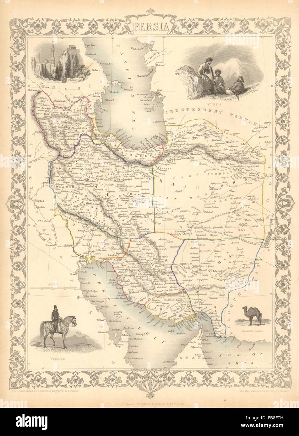 PERSIA: View of Ispahan. Iran. Shows Dubai & Abu Dhabi TALLIS/RAPKIN, 1851 map Stock Photo