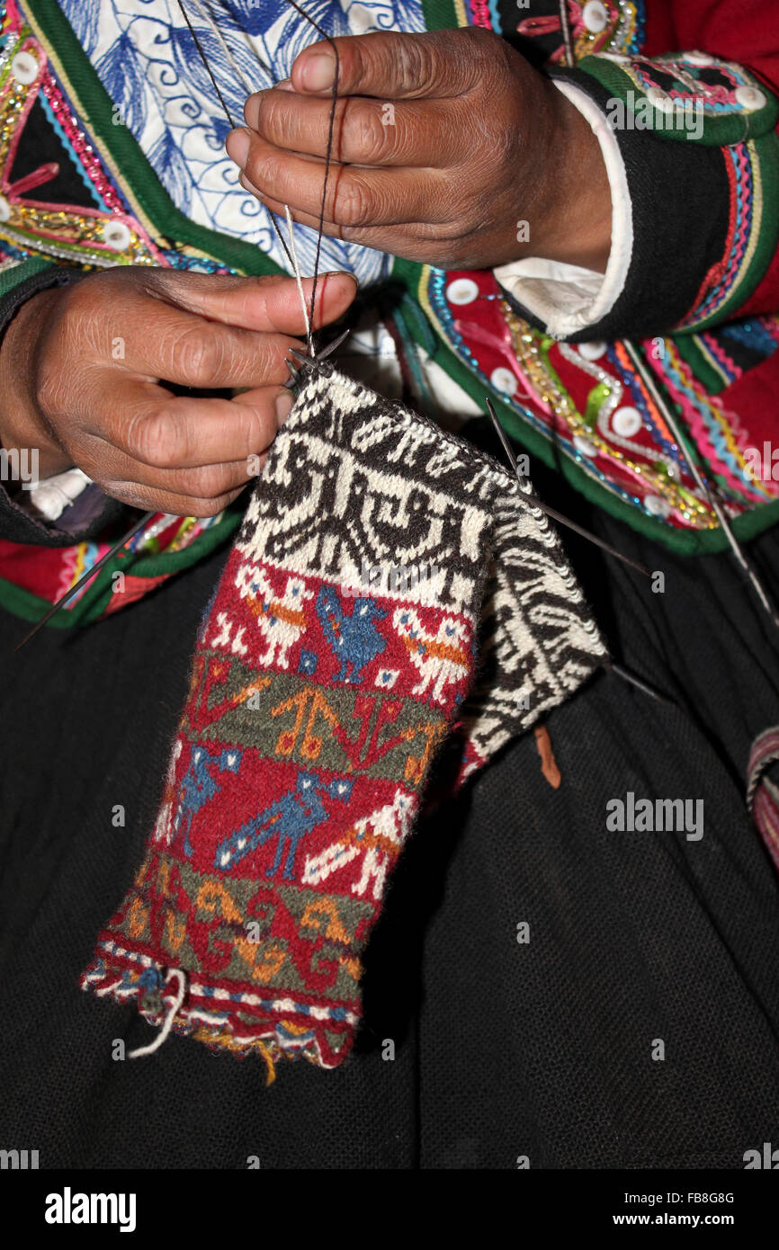 Peru Woman Knitting Stock Photo